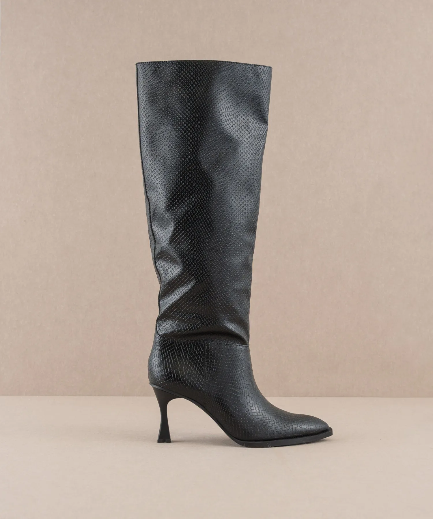 The Vanessa | Black Reptile Print Knee High Boot